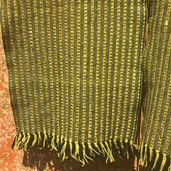 Vintage Mexican 1950s Yellow & Black Striped Weaving with Sequins - Picture 3 of 10